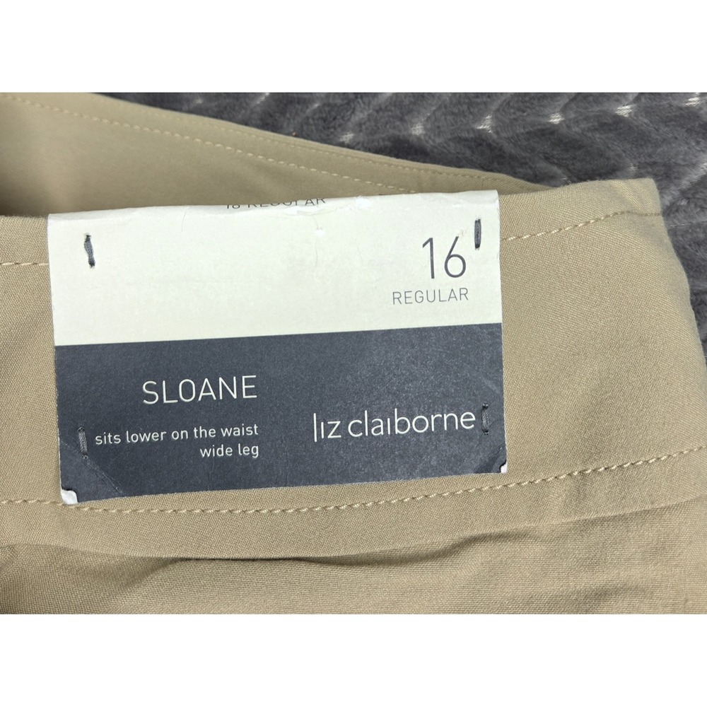 *NEW w/Tags Women's Liz Claiborne Size 16 Tan Stretch Sloane Wide Leg Pants - Picture 5 of 9
